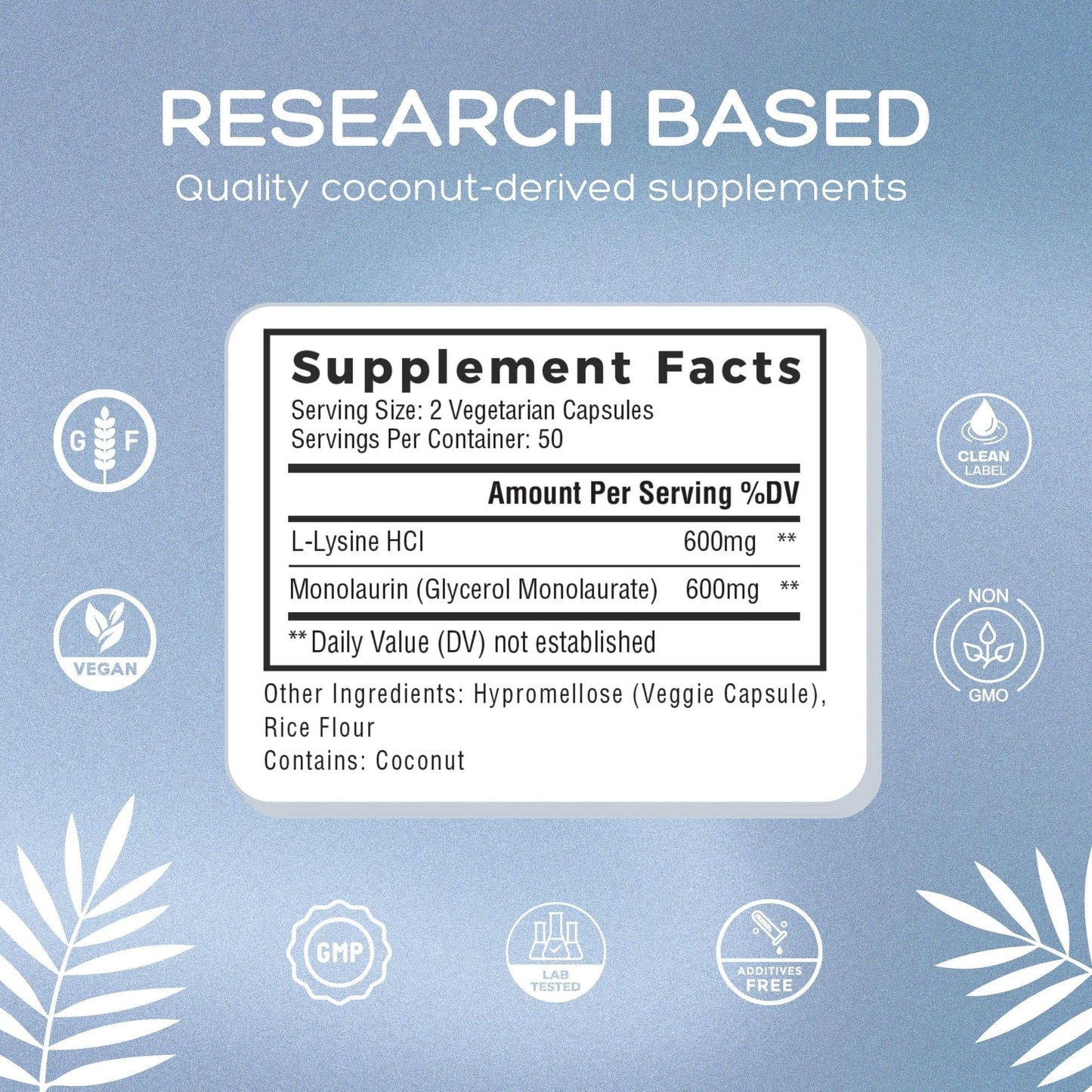Natural Cure Labs L-Lysine + Monolaurin 600mg 1:1 – 100 Capsules