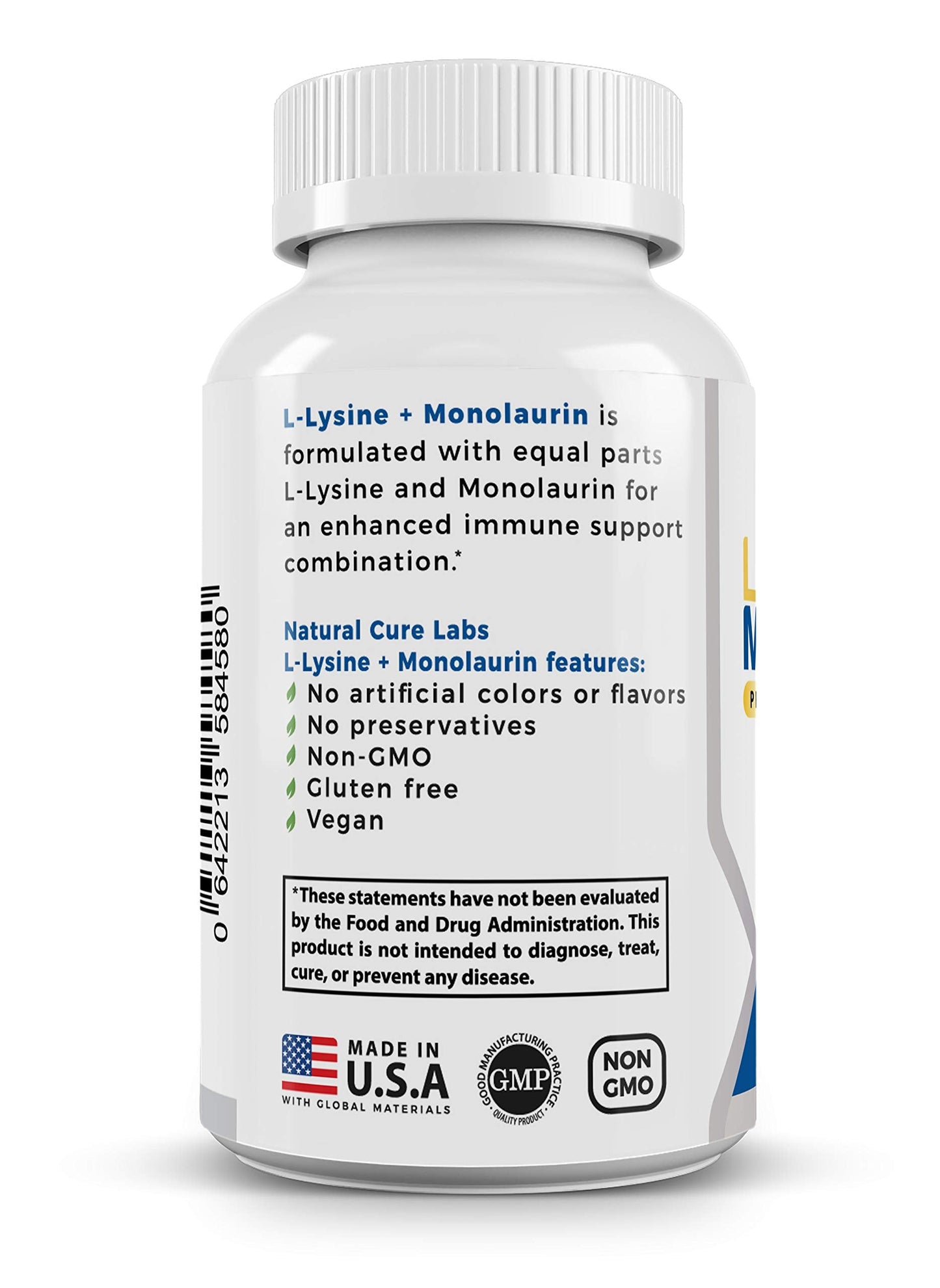Natural Cure Labs L-Lysine + Monolaurin 600mg 1:1 – 100 Capsules