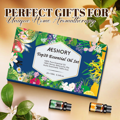 Natural Essential Oils Gift Set - 20 x 10ml for Diffuser, Massage & DIY Fragrance