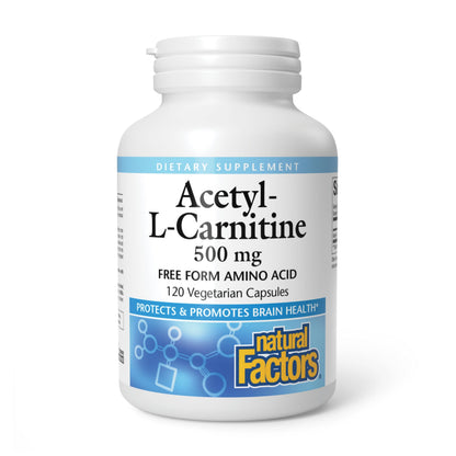 Natural Factors Acetyl-L-Carnitine 500 mg | Memory & Brain Function | 120 Capsules (60 Servings)
