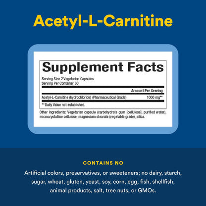 Natural Factors Acetyl-L-Carnitine 500 mg | Memory & Brain Function | 120 Capsules (60 Servings)