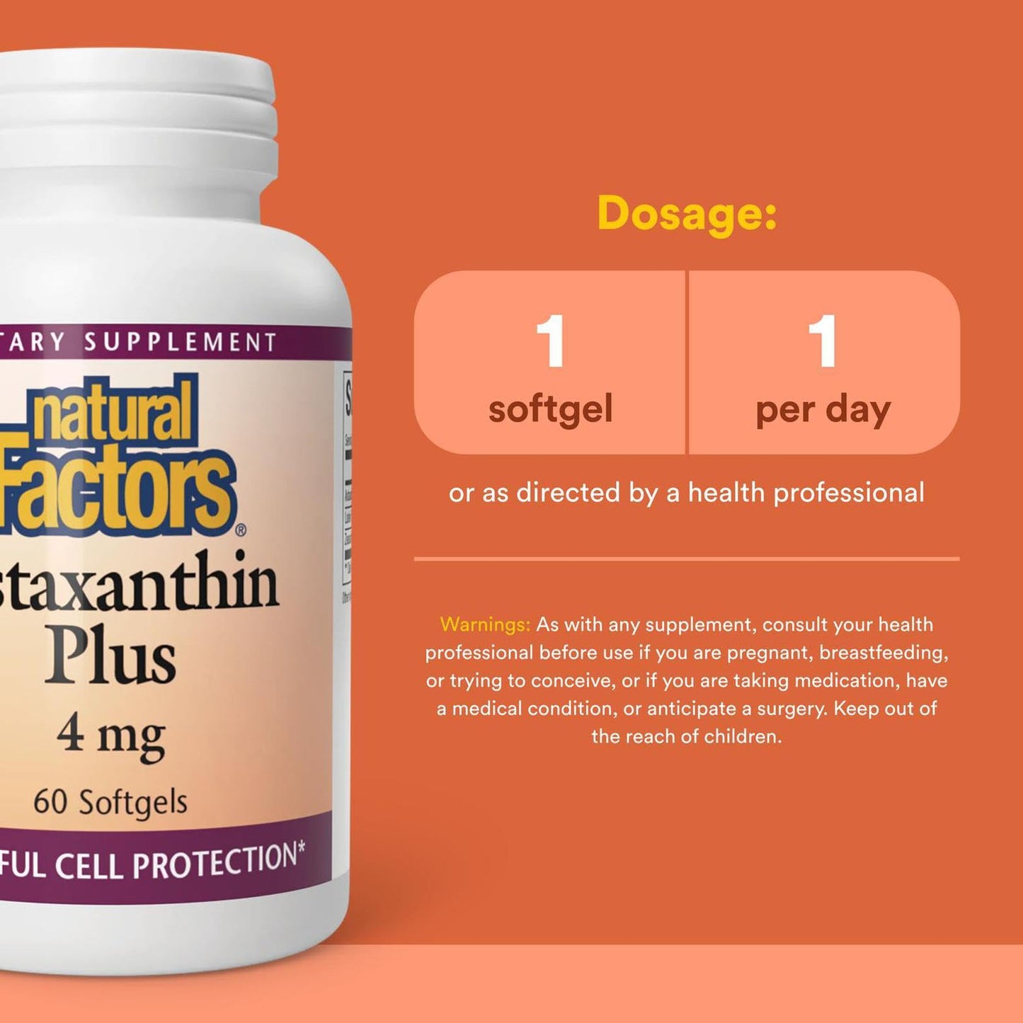 NATURAL FACTORS Astaxanthin Plus 4Mg, 60 CT | Eye Health & Immunity