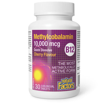 Natural Factors B12 Methylcobalamin 10,000 mcg Cherry – 30 Chewable Tablets