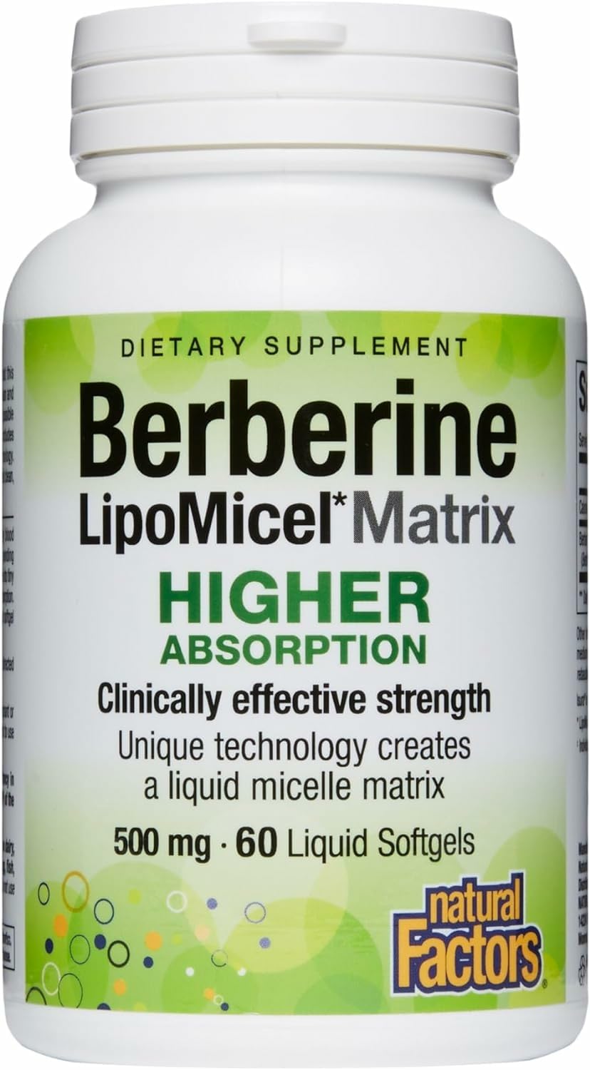 Natural Factors Berberine LipoMicel Matrix – 500 mg per Capsule, 60 Liquid Softgels