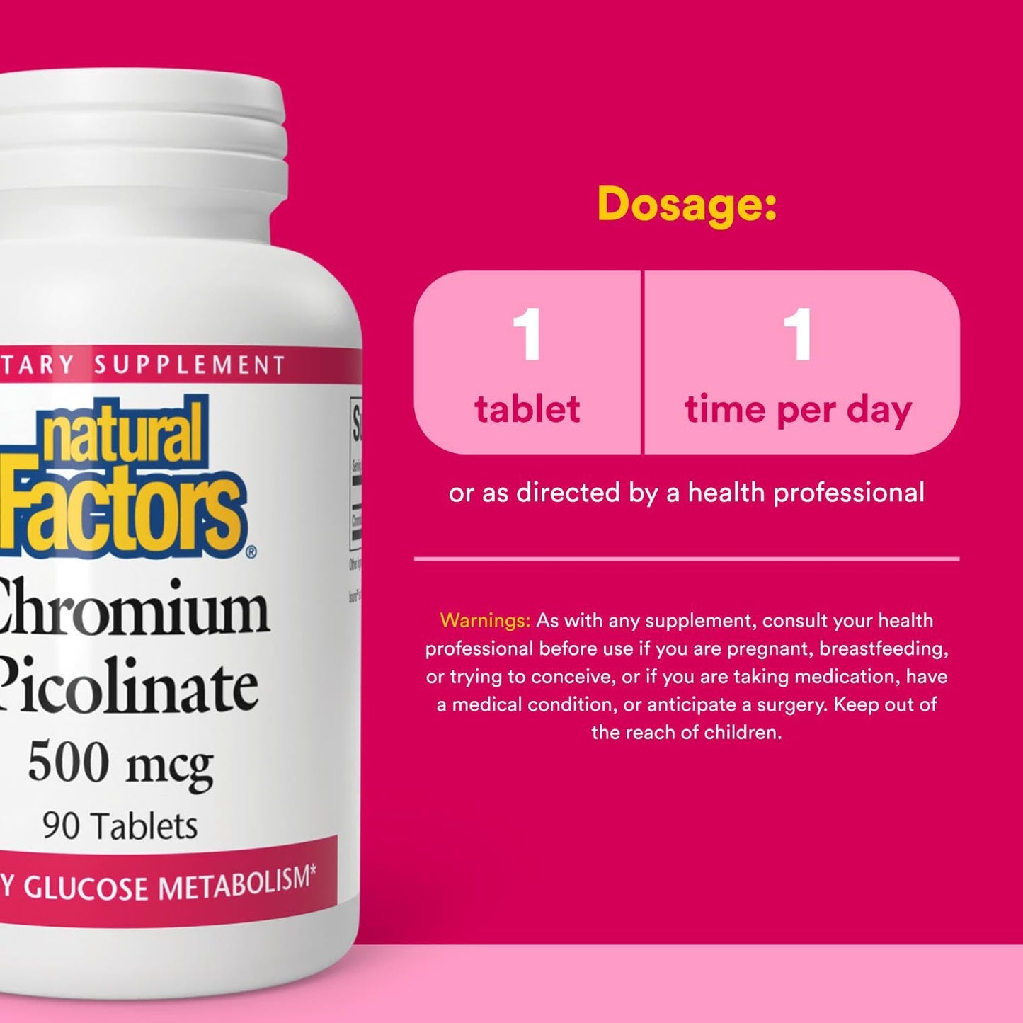 Natural Factors Chromium Picolinate 500 mcg - 90 Tabs (Pack of 4)