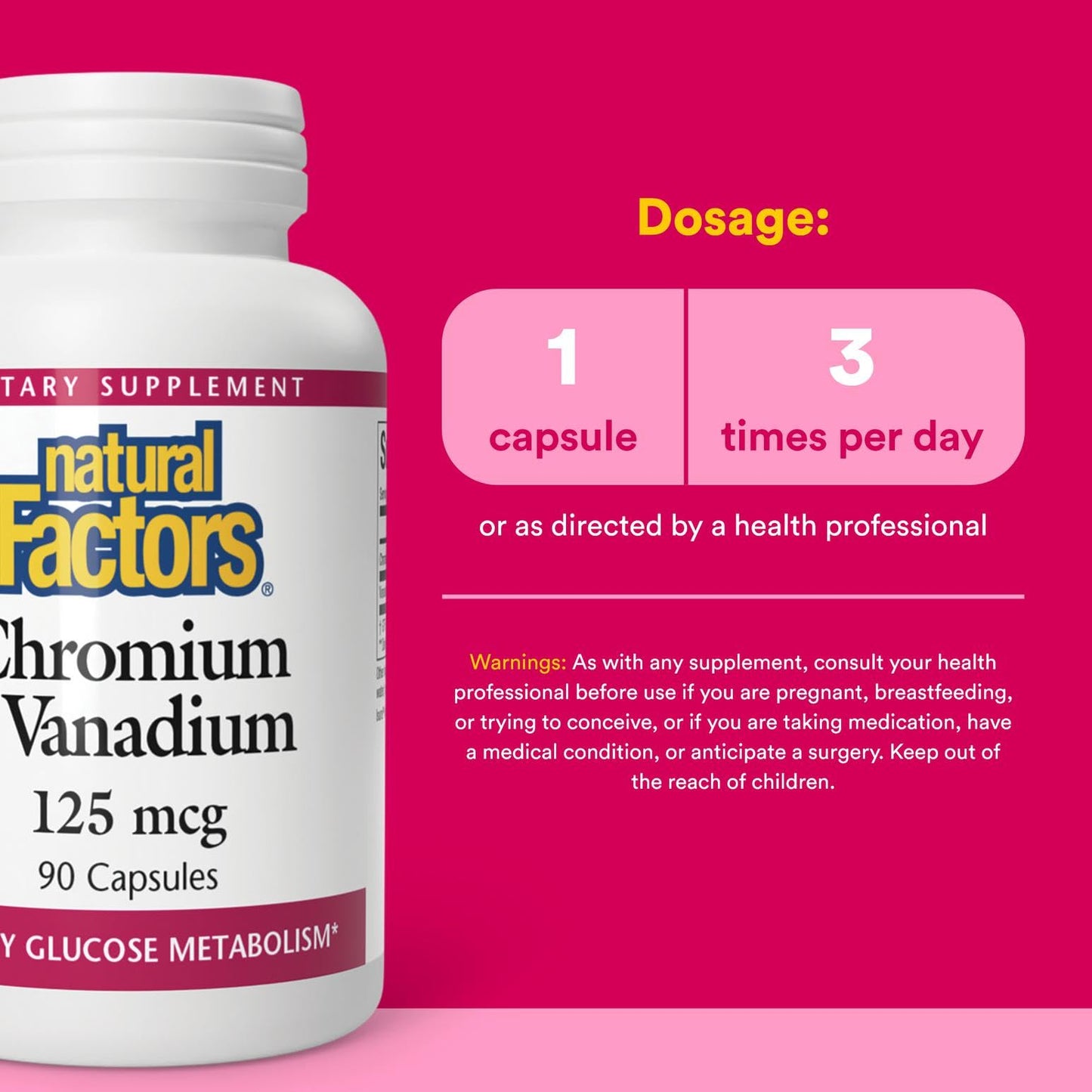 Natural Factors Chromium & Vanadium 125 mcg – Supports Healthy Metabolism – 90 Caps