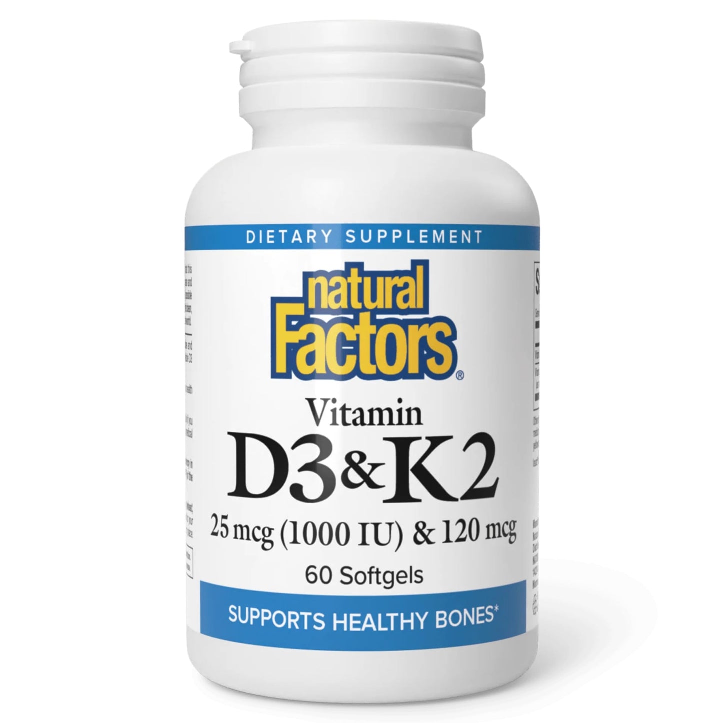 Natural Factors Vitamin D3 + K2 1000 IU / 120 mcg – Bone & Vascular Health – 60 Softgels