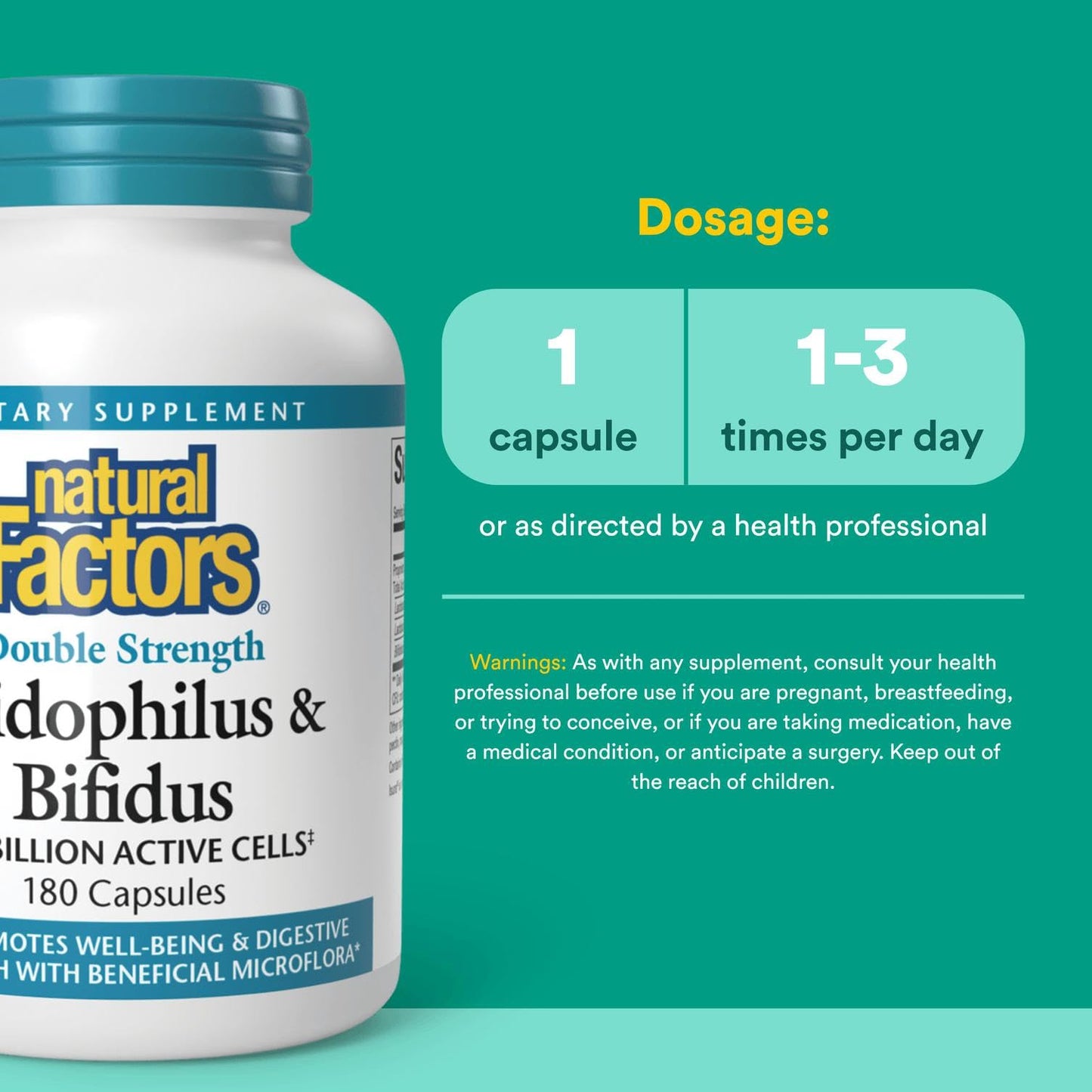 Natural Factors Acidophilus & Bifidus Double Strength Probiotic – 180 Capsules