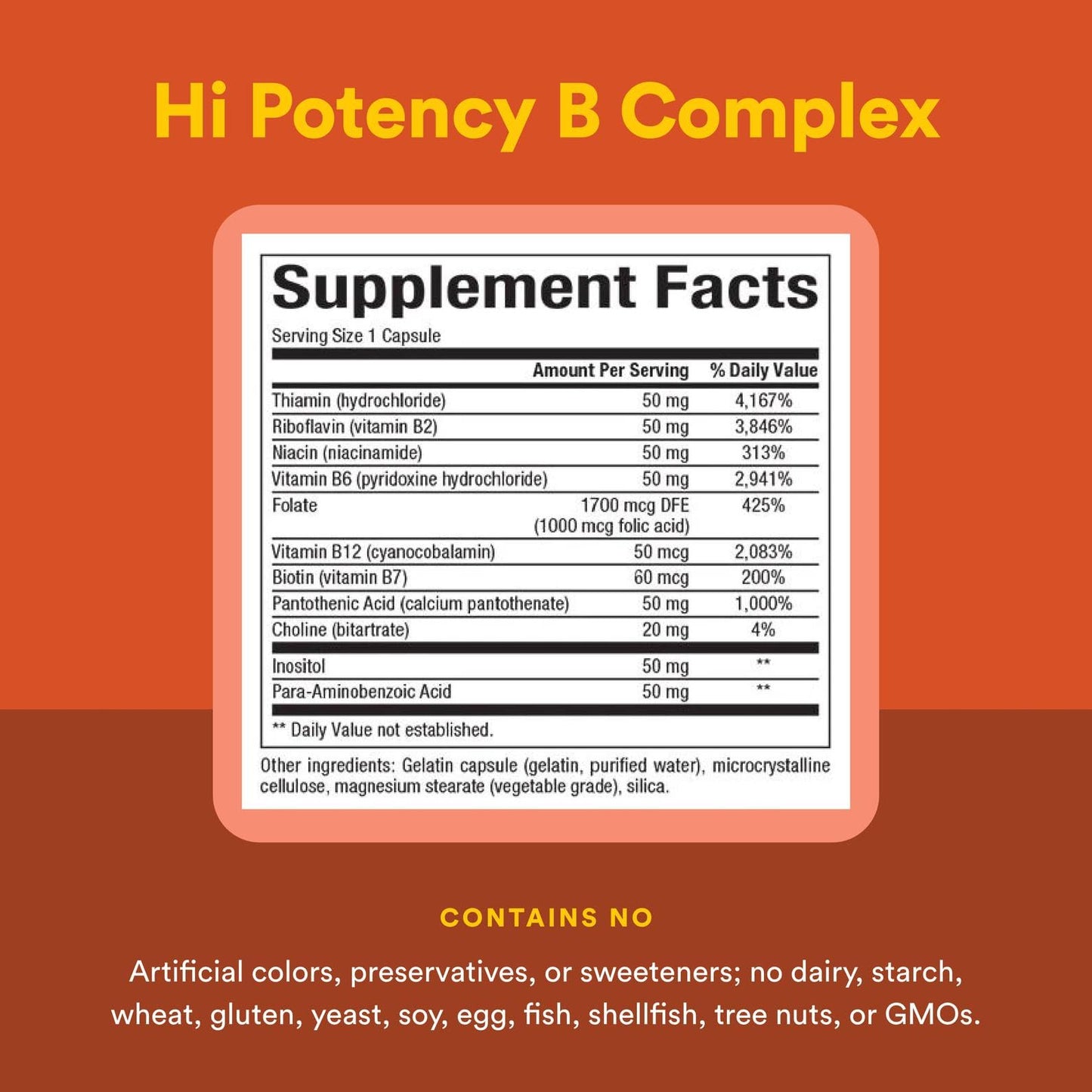 Natural Factors Hi Potency B Complex 50 mg - 90 Capsules | B Vitamins with Choline & Inositol