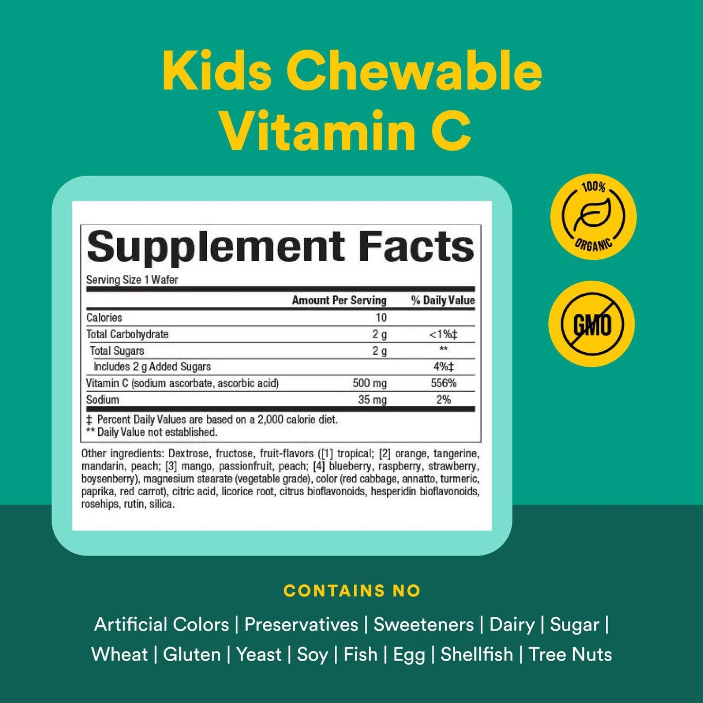 Natural Factors Kids Vitamin C 500 mg - Immune & Bone Health, Tropical, 180 Count