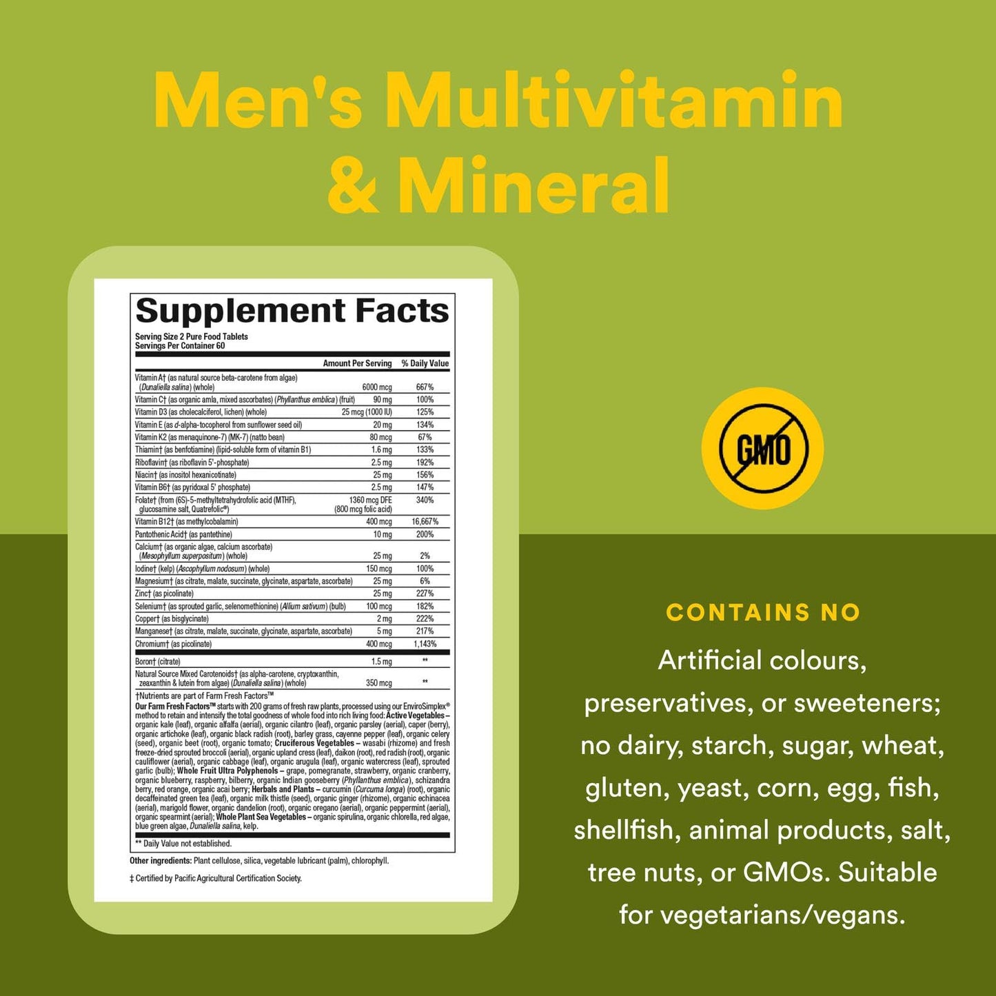 Natural Factors Whole Earth & Sea Men's Multivitamin & Mineral, 120 Tablets | Nutrition Equivalent to ½ lb Veggies