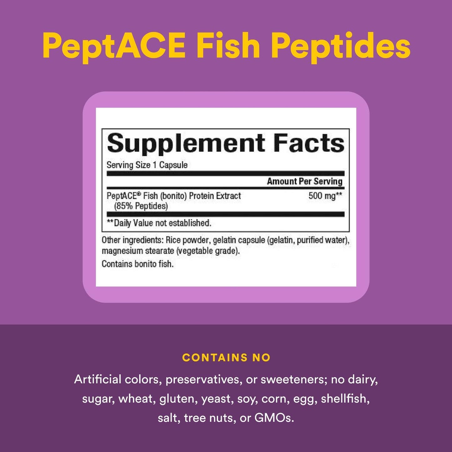 Natural Factors PEPTACE FISH PEPTIDES 500 mg, 90 Capsules - Blood Pressure Support