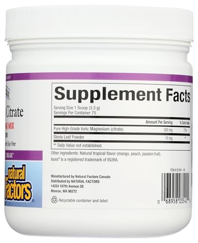 Stress-Relax Magnesium Citrate Drink Mix by Natural Factors – 8.8 oz