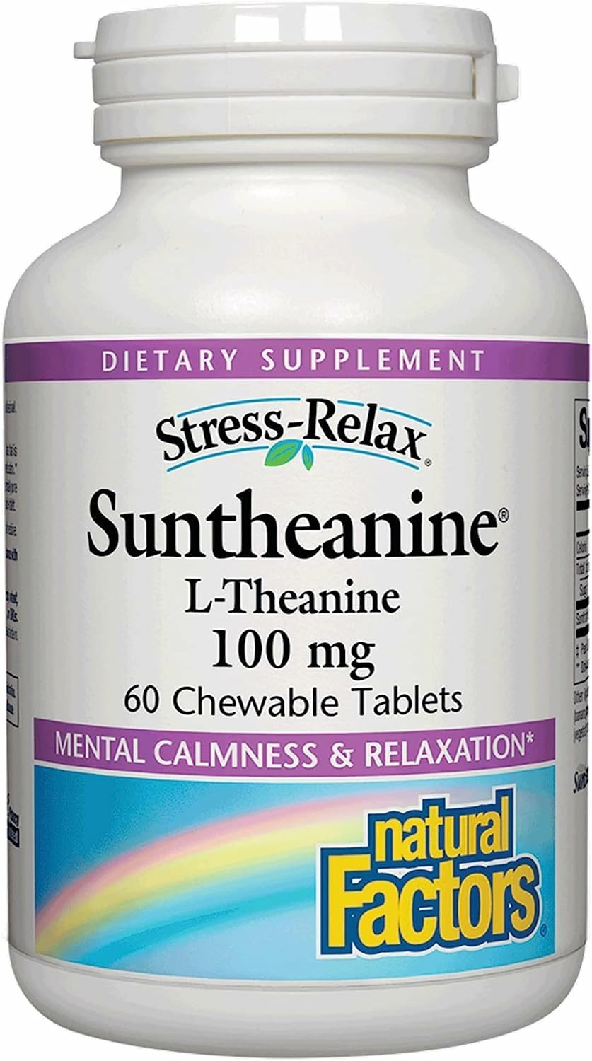 Natural Factors Suntheanine L-Theanine 100 mg – Calm Outlook & Sleep Support | 60 Chewable Tablets