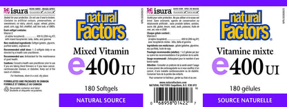 Natural Factors Mixed Vitamin E 400 IU – Antioxidant Support (180 Softgels)
