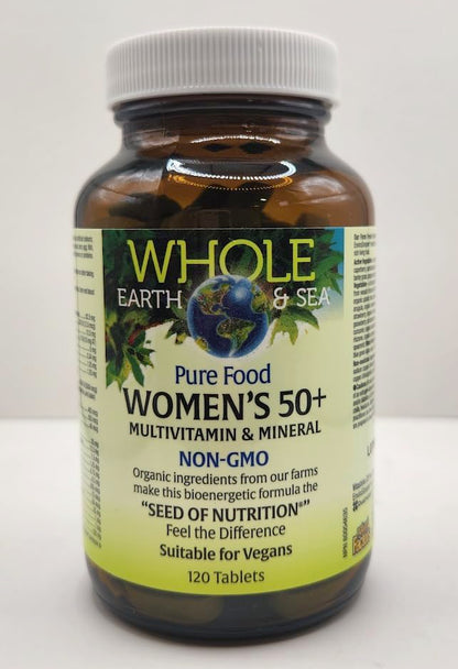 Natural Factors Whole Earth & Sea Women's 50+ Multivitamin & Mineral – Daily Bone & Brain Support (120 Tablets, 60 Servings)