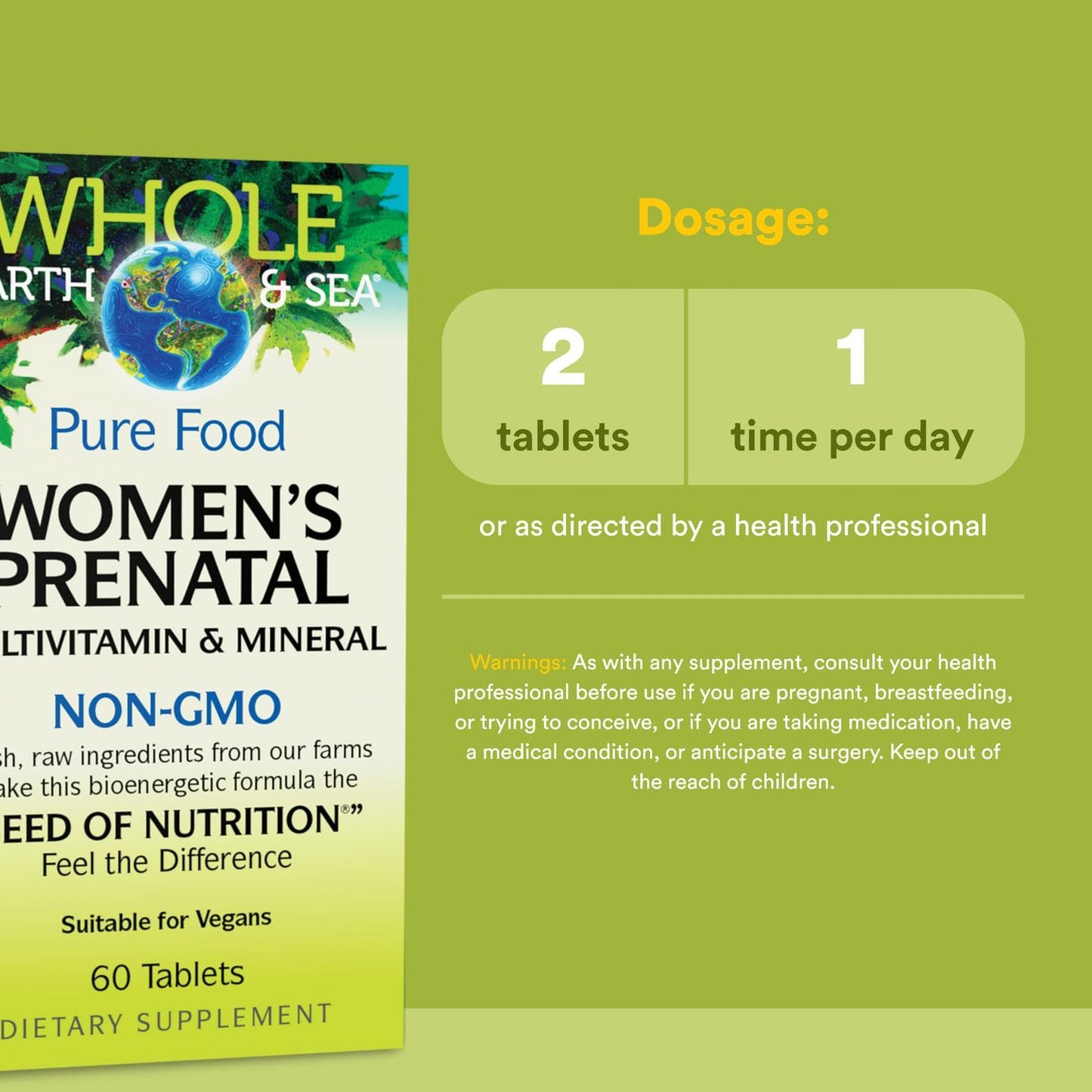 Natural Factors Whole Earth & Sea Women's Prenatal Multivitamin & Mineral – Vegan, Whole-Food Supplement, 60 Tablets