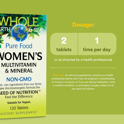 Natural Factors Whole Earth & Sea Women's Multivitamin & Mineral – Vegan, 120 Tablets