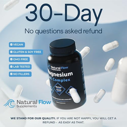 Natural Flow 4X Magnesium Supplement – Glycinate, Taurate, Malate & Orotate | 120 Capsules