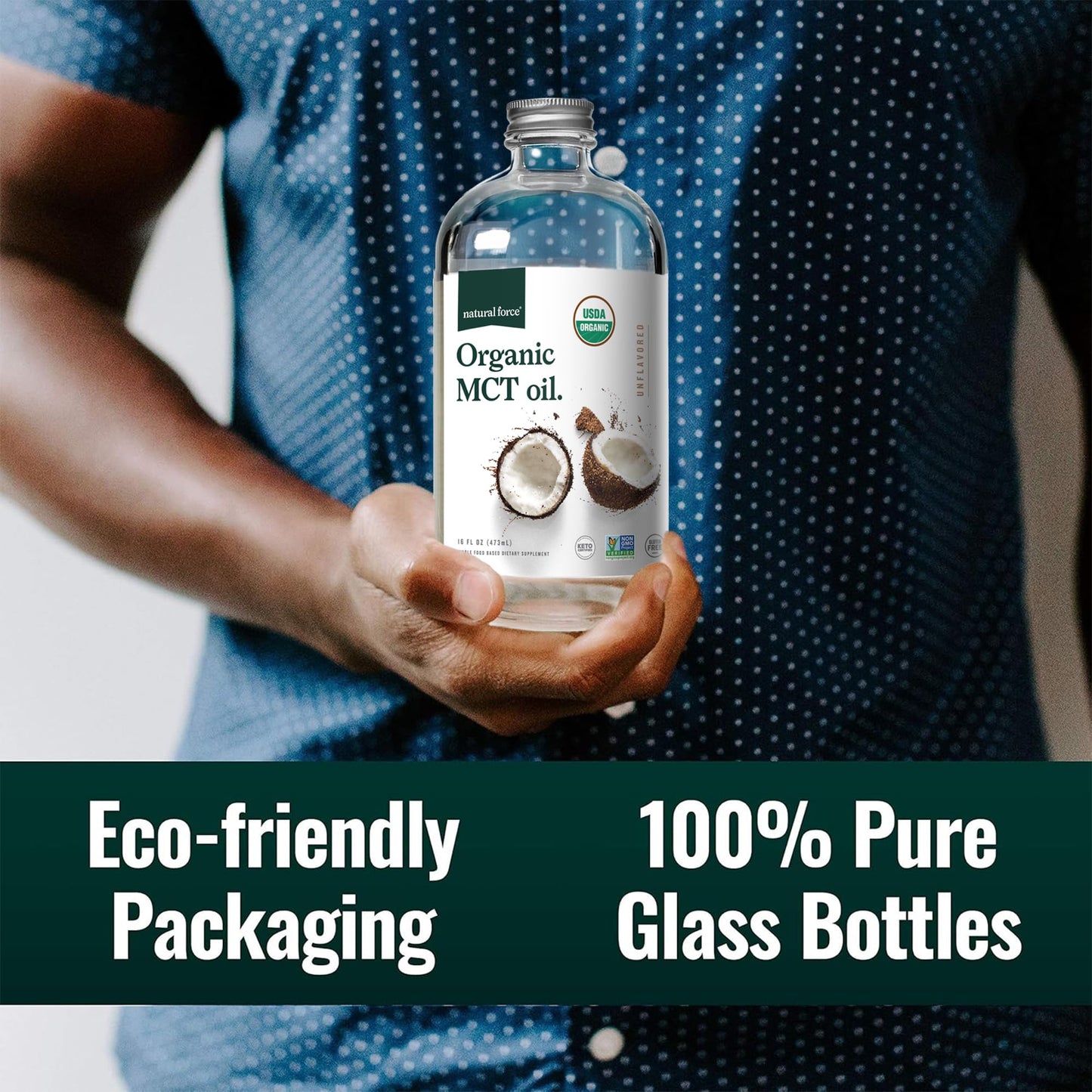 Natural Force Organic MCT Oil – 16 oz Glass Bottle | Keto, Paleo, Kosher, Vegan & Non-GMO