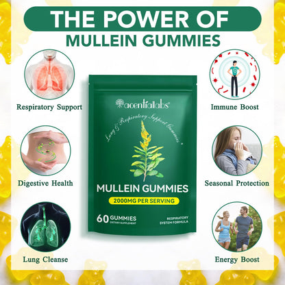 2 Pack Mullein Gummies for Lung Detox, Lung Cleanse & Mucus Relief