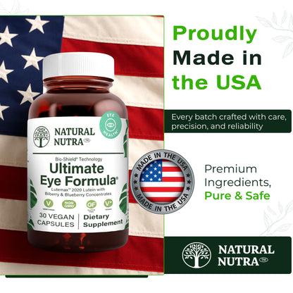 Natural Nutra Eye Health Supplement - Bilberry & Blueberry for Day & Night Vision, Vegan & Non-GMO