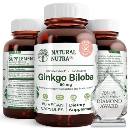 Natural Nutra Ginkgo Biloba – Boosts Memory, Brain Circulation & Focus, Vegan & Gluten Free, 60 Capsules