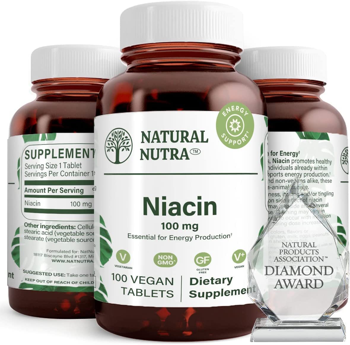 Natural Nutra Niacin 100 mg - Energy, Skin & Digestion | Non-GMO, Gluten-Free, 200 Tablets (Pack of 2)