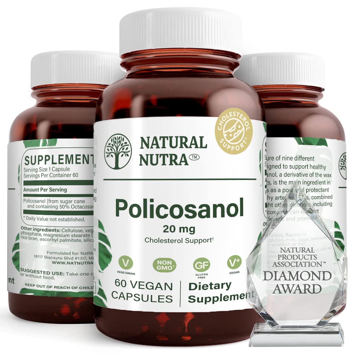 Natural Nutra Policosanol 20mg with Octacosanol – 60 Vegan Capsules