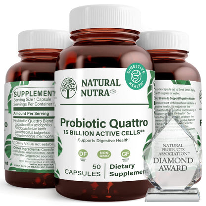 Natural Nutra Probiotic Quattro – 4-Strain Probiotic for Digestive & Immune Health | 50 Veg Capsules