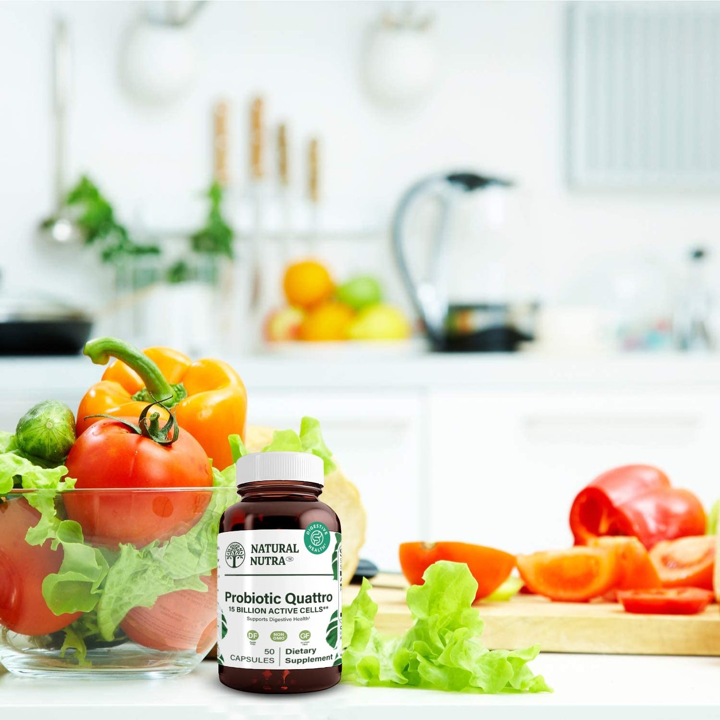 Natural Nutra Probiotic Quattro – 4-Strain Probiotic for Digestive & Immune Health | 50 Veg Capsules