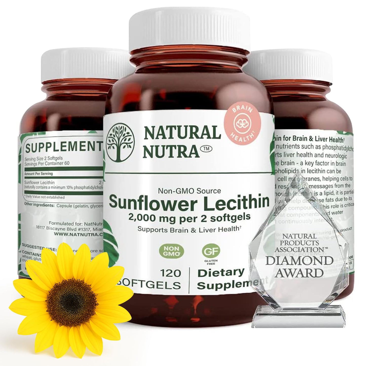 Natural Nutra Sunflower Lecithin 2000 mg | Supports Breastfeeding, Liver & Brain Health – Soy Free, Non-GMO, Gluten Free