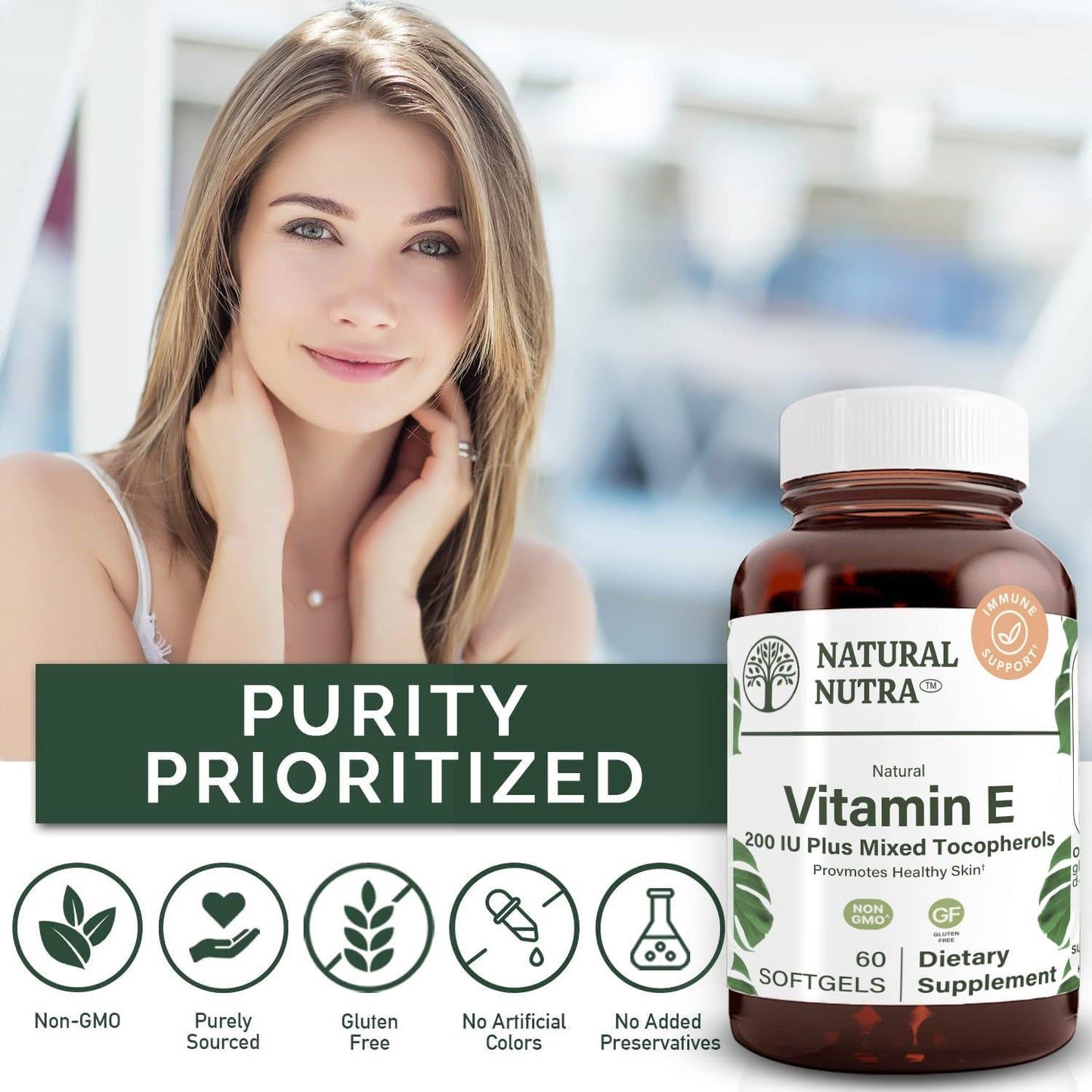 Natural Nutra Vitamin E 200 IU Softgels - Skin, Hair, Nails & Heart Health