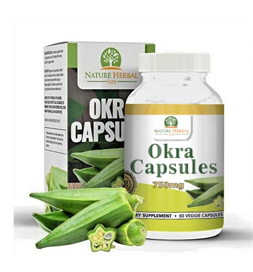 Natural Okra Capsules 750 mg – 60 Vegetarian Capsules | Okra (Abelmoschus esculentus)