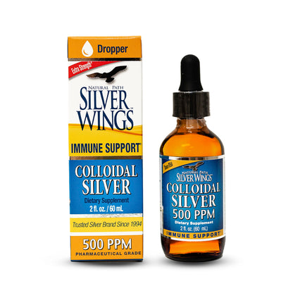 Natural Path Silver Wings Colloidal Silver - Extra Strength 500ppm Immune Support - 2oz Dropper