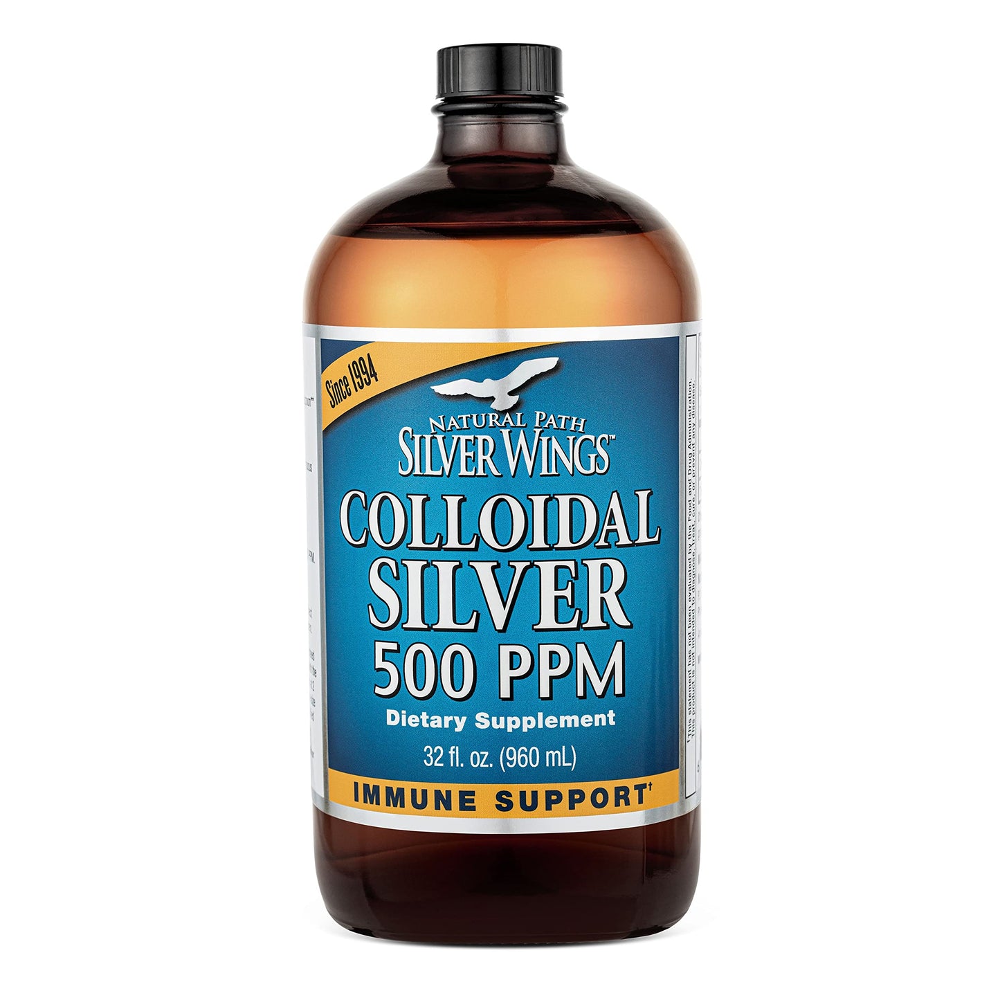 Natural Path Silver Wings Colloidal Silver 500ppm (2,500mcg) Immune Support 32 fl oz