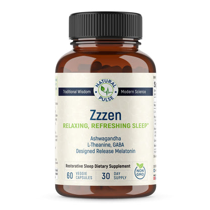 Natural Pulse Zzzen Sleep Aid for Adults – L-Theanine, Ashwagandha, GABA, Melatonin | 60 Caps | Non-GMO