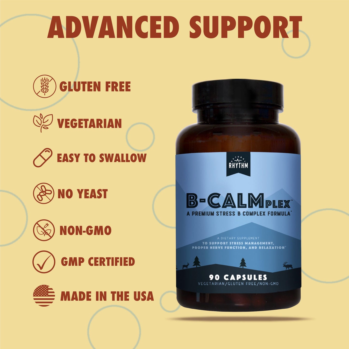 Natural Rhythm B-CALMplex – B Vitamin Blend for Nerve Function & Relaxation | 90 Capsules