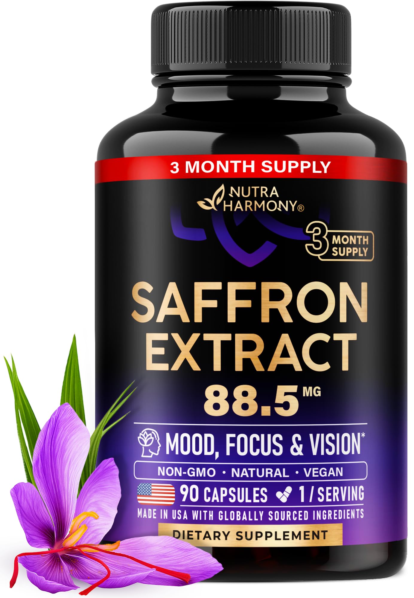 Natural Saffron Supplements – 88.5 mg Extract | Made in USA
