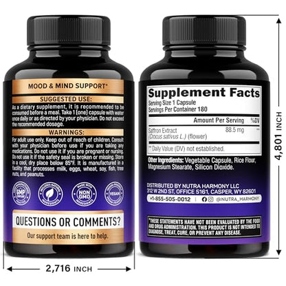 Natural Saffron Supplements 88.5 mg | Mood, Focus, Vision Support | Made in USA
