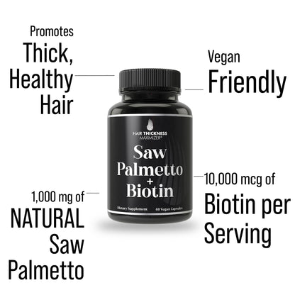 Saw Palmetto + Biotin 2-in-1 Hair Growth - Vegan, 10000 mcg Biotin, DHT Blocker