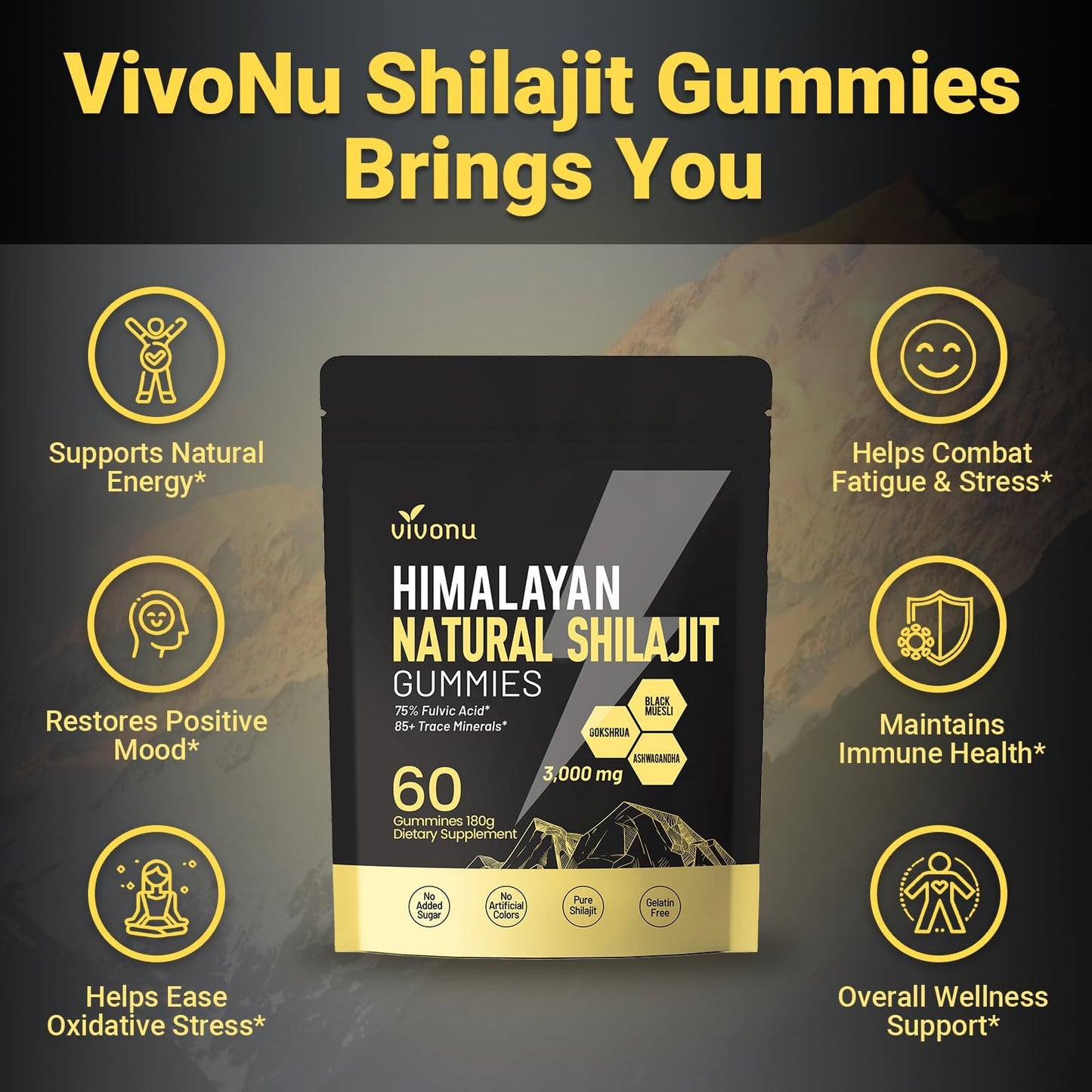 Himalayan Shilajit Gummies with Ashwagandha & Gokshura – Organic & Non-GMO