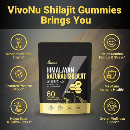 Himalayan Shilajit Gummies with Ashwagandha & Gokshura – Organic & Non-GMO