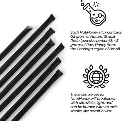 NATURAL SHILAJIT Honey Sticks - Shilajit Resin + Raw Honey, Fulvic & Trace Minerals | Energy & Immune Support (7 Sticks)