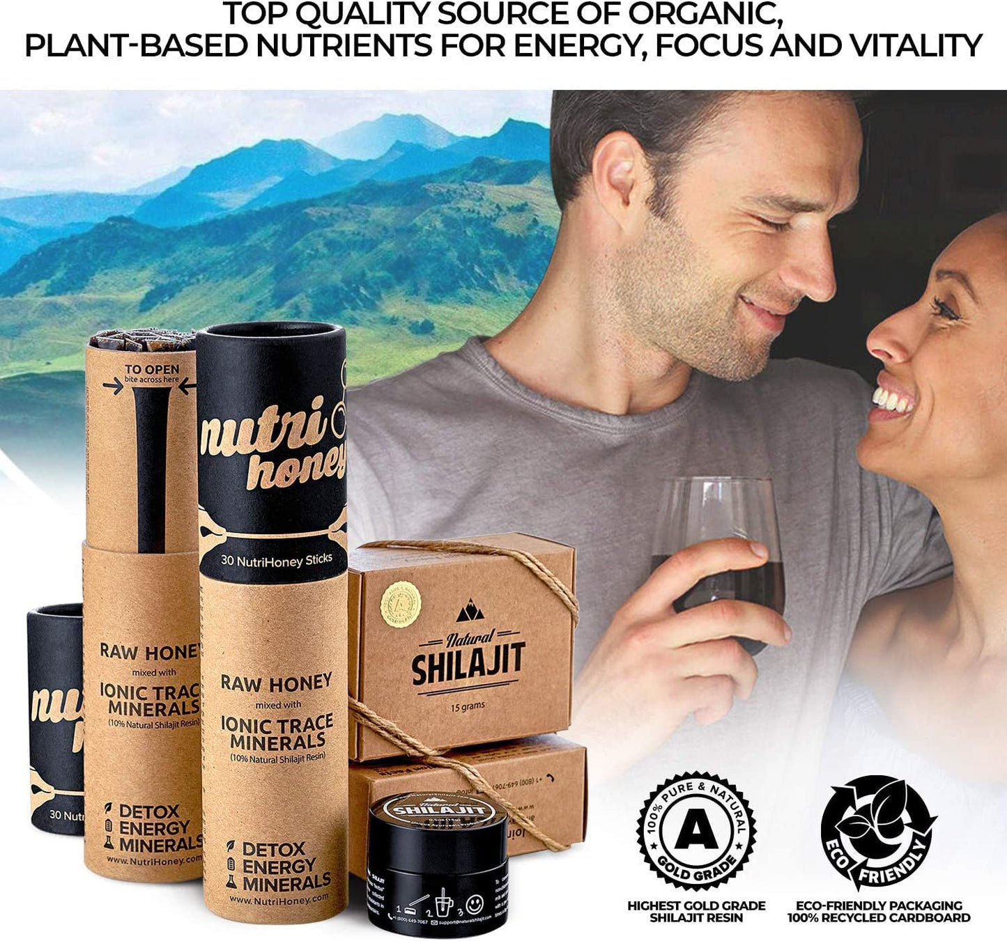 NATURAL SHILAJIT Honey Sticks - Shilajit Resin + Raw Honey, Fulvic & Trace Minerals | Energy & Immune Support (7 Sticks)