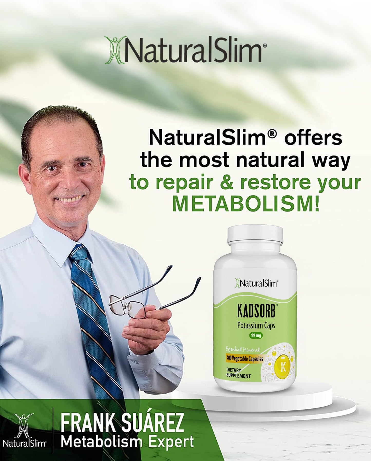 NaturalSlim Kadsorb Potassium Citrate Gluconate 99 mg – Electrolyte Balance & Heart Support, 400 Capsules
