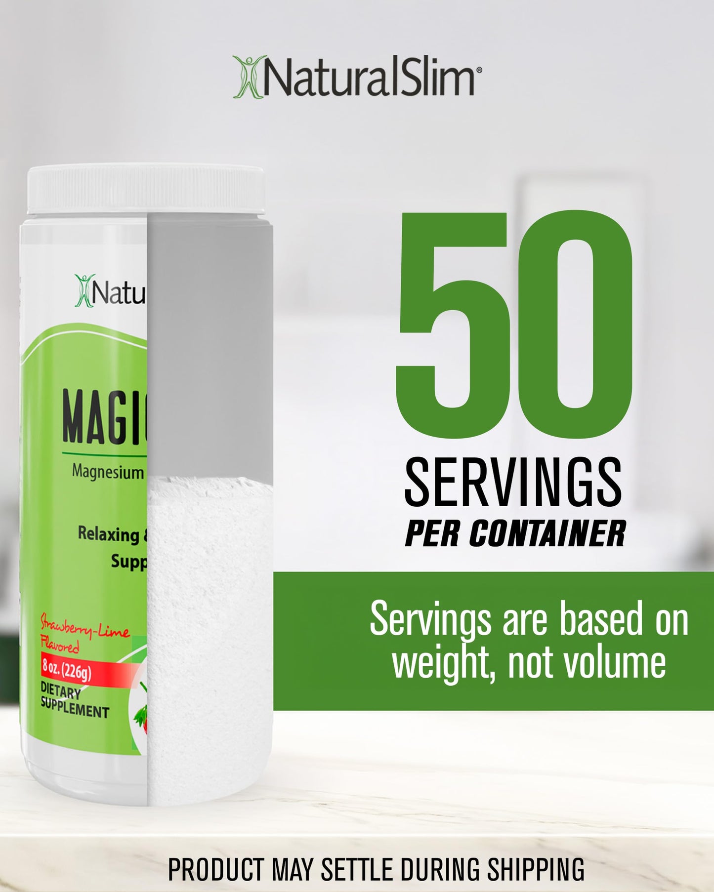 NaturalSlim Magicmag Pure Magnesium Citrate Powder – Stress, Constipation, Muscle, Heart Health, and Sleep Support | Natural Strawberry & Lime Flavored Magnesium Supplement - 8oz Drink Mix (Solo)