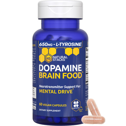 Natural Stacks Dopamine Brain Food - 650 mg L-Tyrosine for Focus & Mental Drive (60 Capsules)