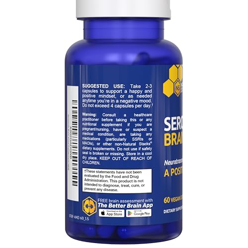 Natural Stacks Serotonin Brain Food – 1250mg L-Tryptophan & 400mg Rhodiola Rosea – Mood Support with Magnesium Glycinate & Zinc – 60 Capsules