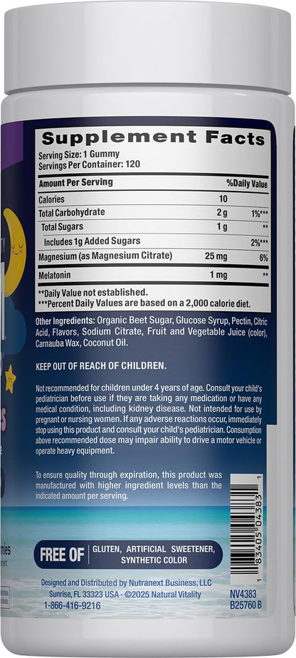 Natural Vitality CALM Kids Sleep Gummies – Magnesium Citrate, Melatonin, L-Theanine | Gluten Free & Vegan | 120 Gummies